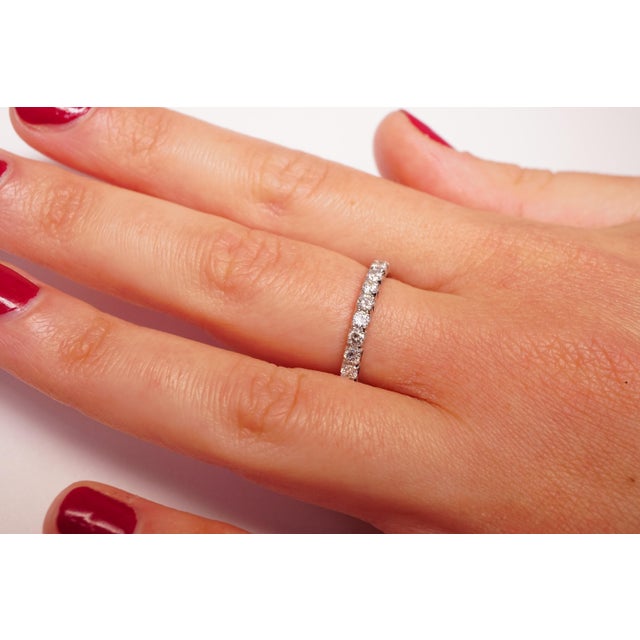 Contemporary 1.50 Carat Brilliant Round Diamond French Cut Eternity Band, Size 5.25 For Sale - Image 3 of 4
