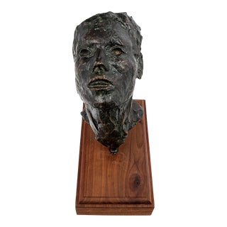 1960s Vintage Mid-Century Bronze Sculpture Head of a Man John Henry Waddell For Sale
