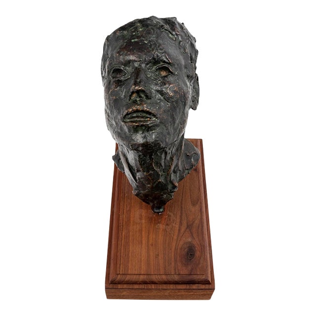 1960s Vintage Mid-Century Bronze Sculpture Head of a Man John Henry Waddell For Sale