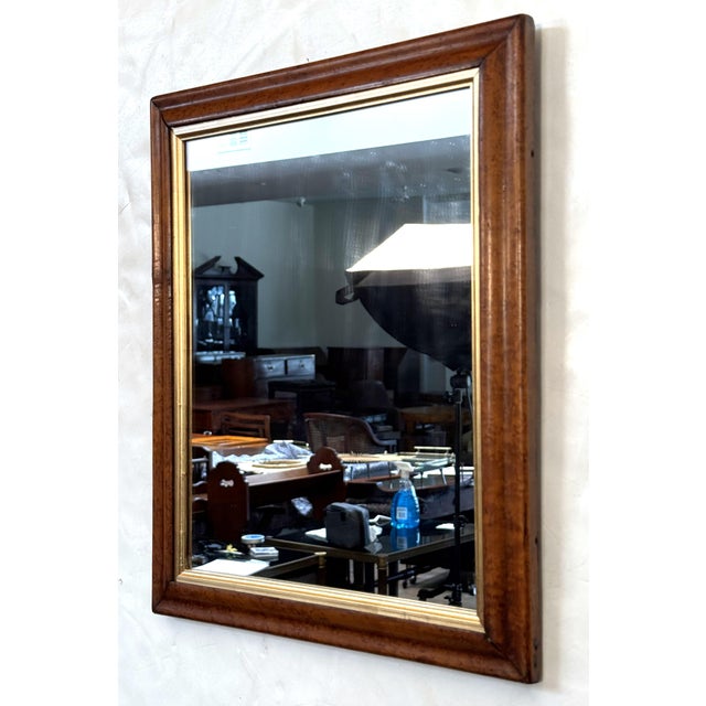 Brown English Rectangular Mirror With Maple and Giltwood Frame (H 18 5/8 X W 15 1/2) For Sale - Image 8 of 9