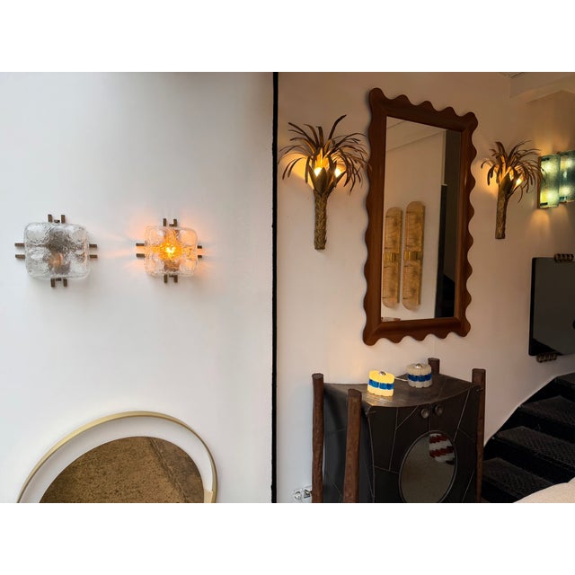 Pair of Sconces Blumpy Ice Murano Glass and Brass by Mazzega. Italy, 1970s For Sale - Image 12 of 12