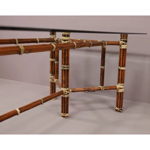 Mid-Century Modern 1970s McGuire Style Leather & Rattan Dining Table For Sale - Image 3 of 4