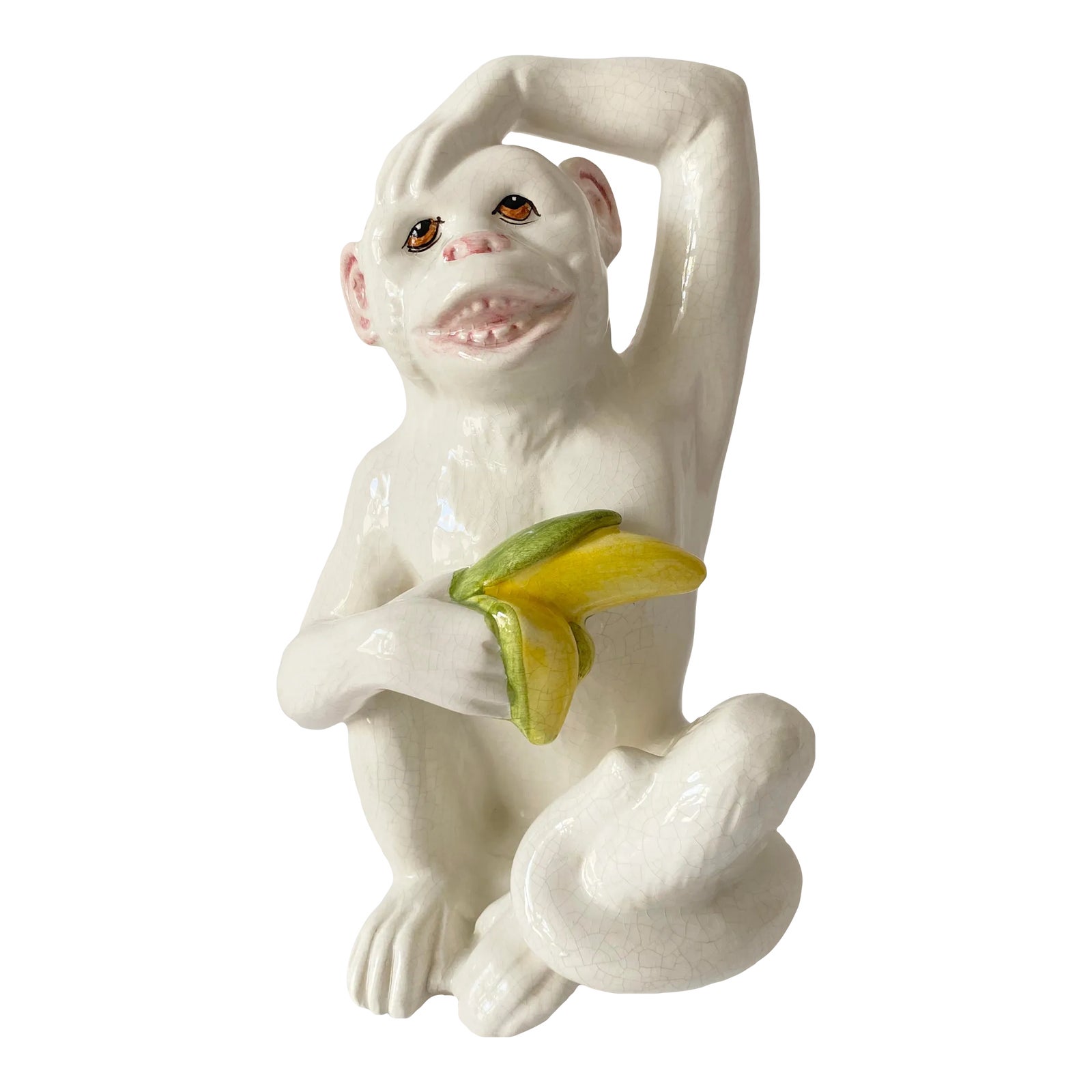 Mid 20th Century Italian White Glazed Ceramic Monkey With Banana ...