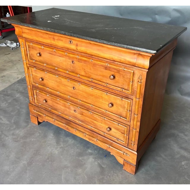 French 19th Century French Faux Bamboo Chest With Black Marble Top For Sale - Image 3 of 6