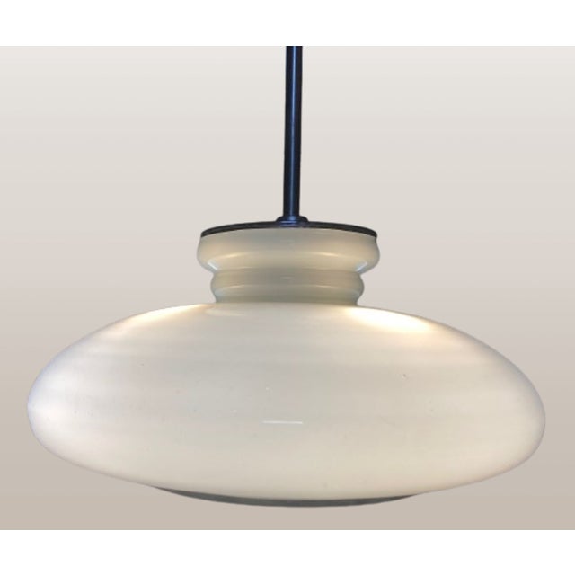 Mid-Century Modern Opaline Glass Pendant Lamp for Kitchen Counter Upcycled from Vintage Glass Shade, 1960 For Sale - Image 3 of 16