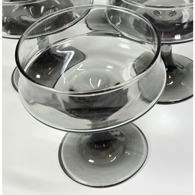 Mid-Century Modern Smoky Grey Champagne Coupes- Set of Six For Sale - Image 3 of 12