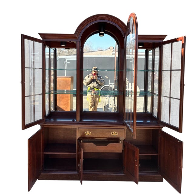 Red 1980s Pennsylvania House Cherry China Cabinet Breakfront Dome Top Display Curio Shelf For Sale - Image 8 of 17
