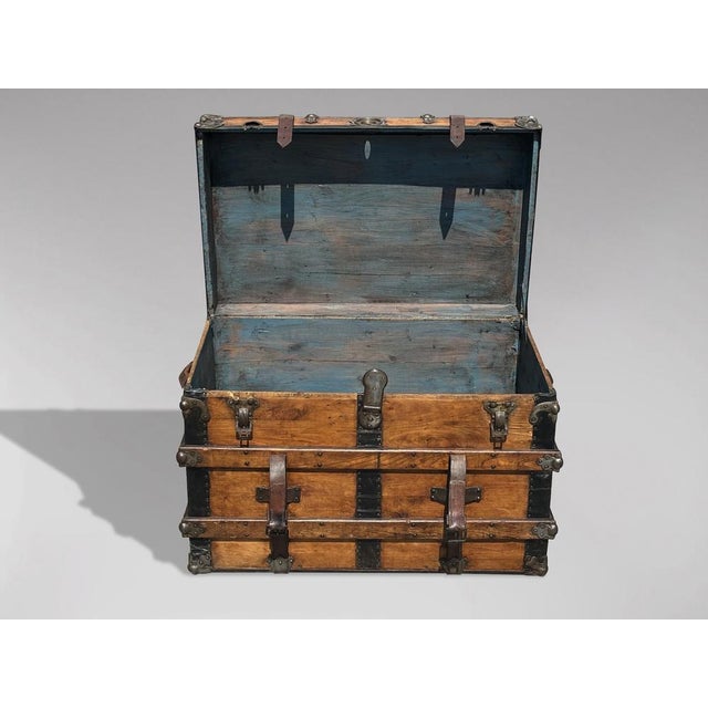 Antique Victorian Pine and Iron-Bound Travelling Trunk, 1870 For Sale - Image 3 of 12
