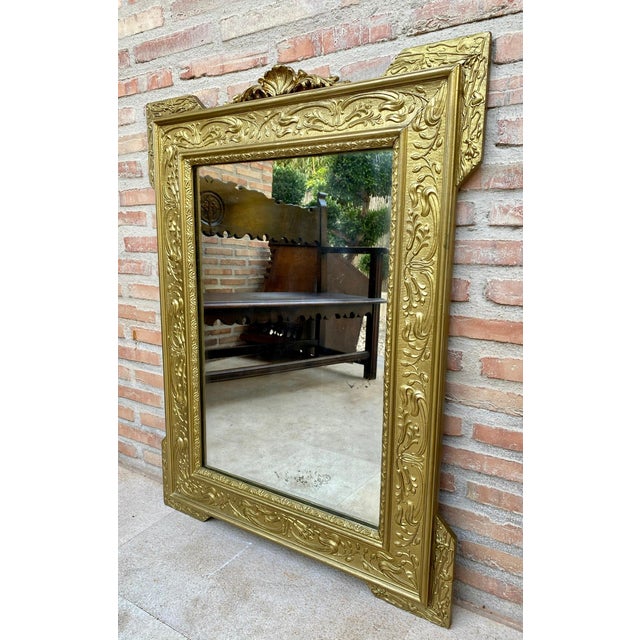 Rectangular Gold Hand Carved Wooden Mirror, 1960 For Sale - Image 11 of 18