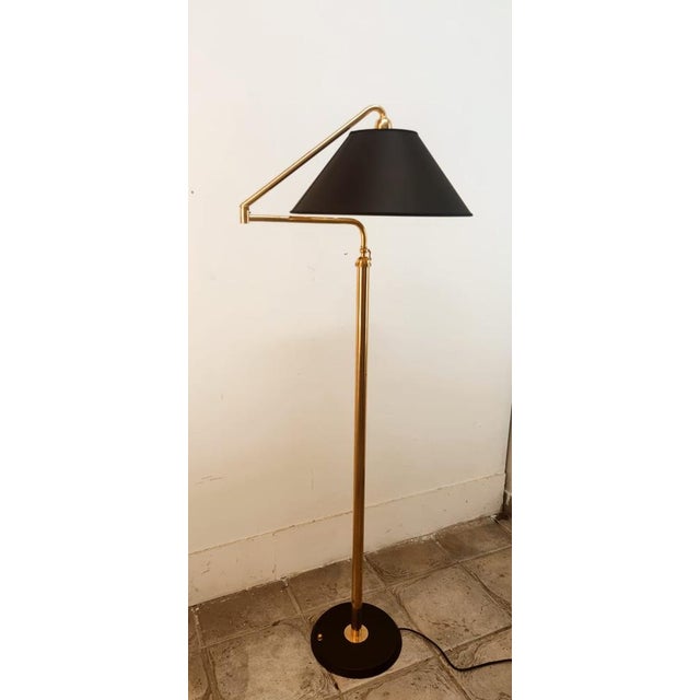 Height-Adjustable and Extendable Floor Lamp with Gold Lampshade For Sale - Image 6 of 18