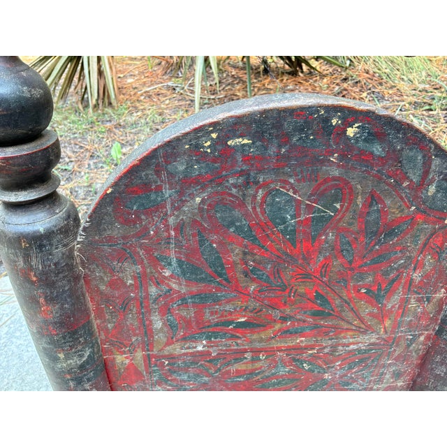 Antique Afghan / Nuristani Folk Art Chair, Hand-Painted Polychrome Wood & Woven Seat For Sale - Image 11 of 12