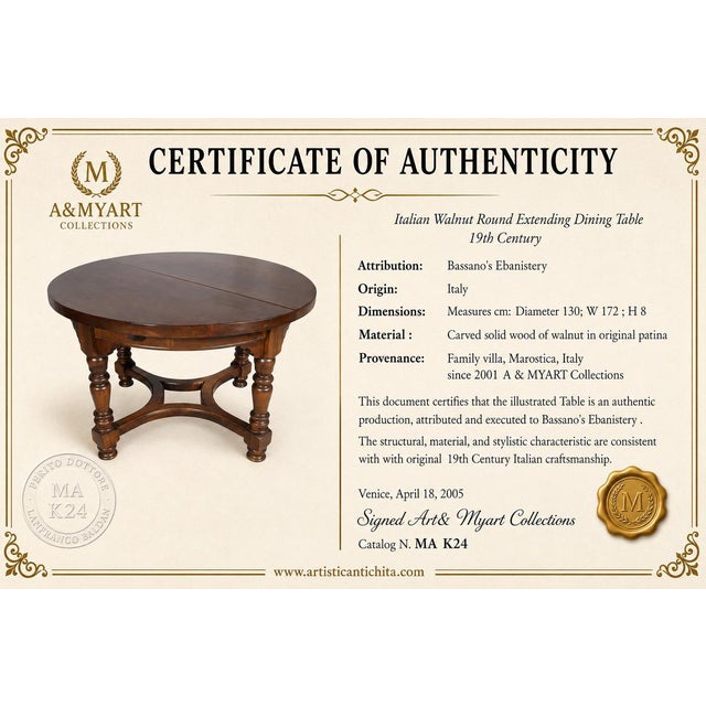 Round Antique Walnut Extendable Table from Ebanisteria di Bassano, 1800s For Sale - Image 9 of 17