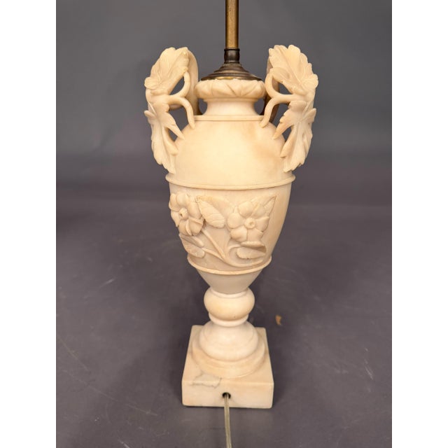 19th Century French Hand-Carved Marble Table Lamp With Floral & Grape Vine Motifs For Sale - Image 12 of 16