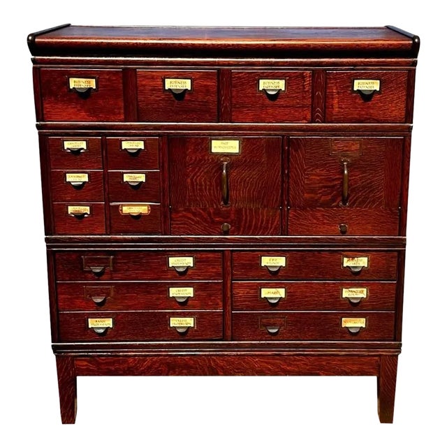 Early 20th Century Antique Arts & Crafts Tiger Oak Stacking File Cabinet - Index & Document Drawers For Sale