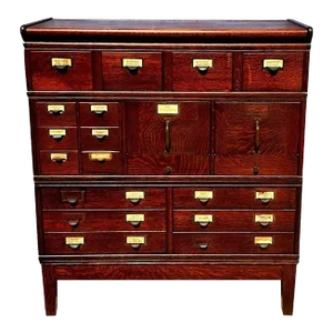Early 20th Century Antique Arts & Crafts Tiger Oak Stacking File Cabinet - Index & Document Drawers