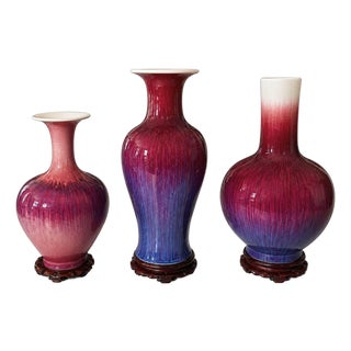 20th Century Set of Three Chinese Flambé Glazed Porcelain Vases For Sale