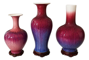 20th Century Set of Three Chinese Flambé Glazed Porcelain Vases