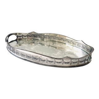 Vintage Sheffield English Silverplate Gallery Tray With Glass Lining For Sale