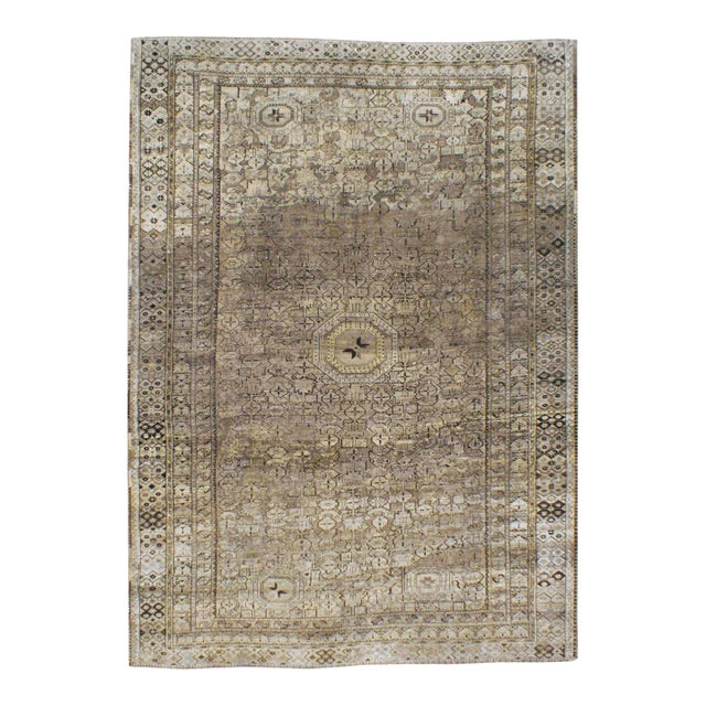Galerie Shabab Collection Early 20th Century Beshir Large Room Size Tribal Rug in Neutral Earth Tones For Sale
