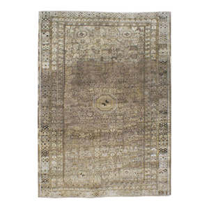 Galerie Shabab Collection Early 20th Century Beshir Large Room Size Tribal Rug in Neutral Earth Tones