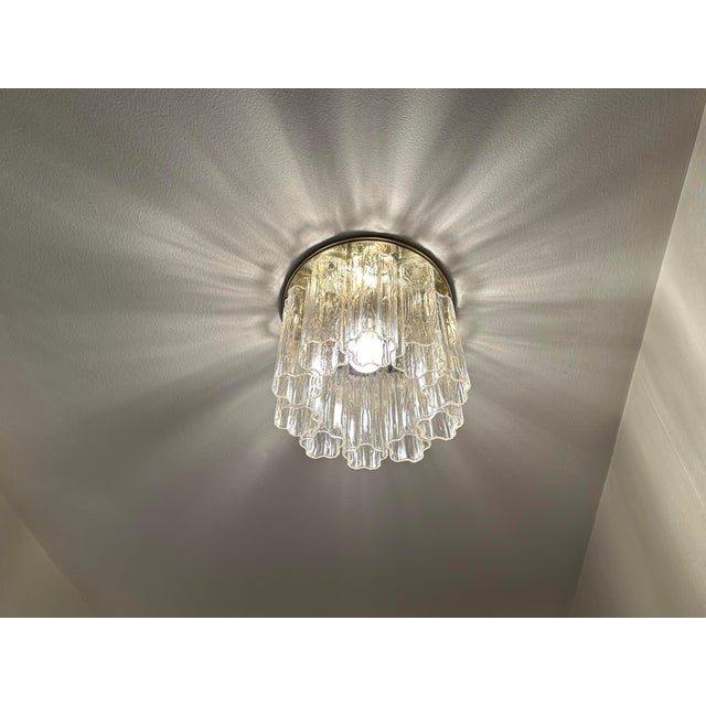 Mid-Century Modern Vintage Murano Tronchi Flush Mount Ceiling Light Fixture – 10 Hand Blown Glass Tronchi With Polished Brass Ceiling Plate For Sale - Image 3 of 8