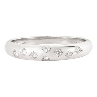 8 Flush Set Scattered Diamond Celestial Band Ring Size 8 in 14k White Gold For Sale