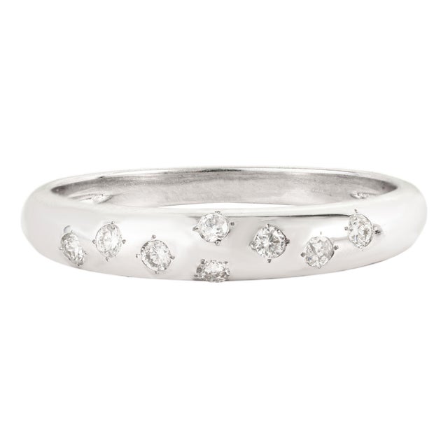 8 Flush Set Scattered Diamond Celestial Band Ring Size 8 in 14k White Gold For Sale