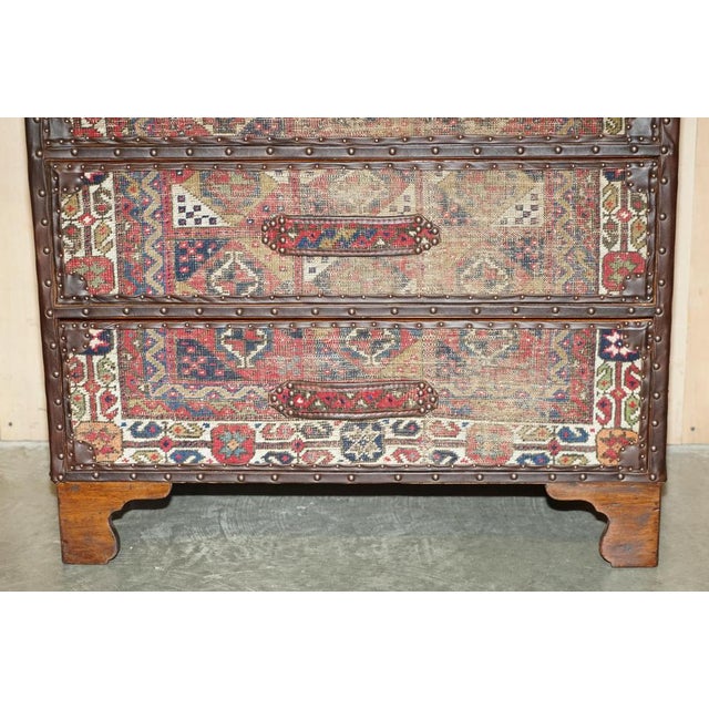 Brown Vintage Kilim & Brown Leather Chest of Drawers For Sale - Image 8 of 18