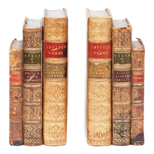 19th Century Antique Embossed Leather Bookends, a Pair