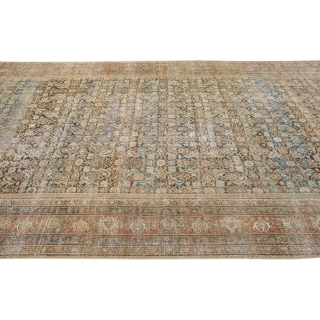 Mid 20th Century Mid 20th Century Oversize Antique Persian Malayer Blue Handmade Wool Runner With Allover Motif For Sale - Image 5 of 8