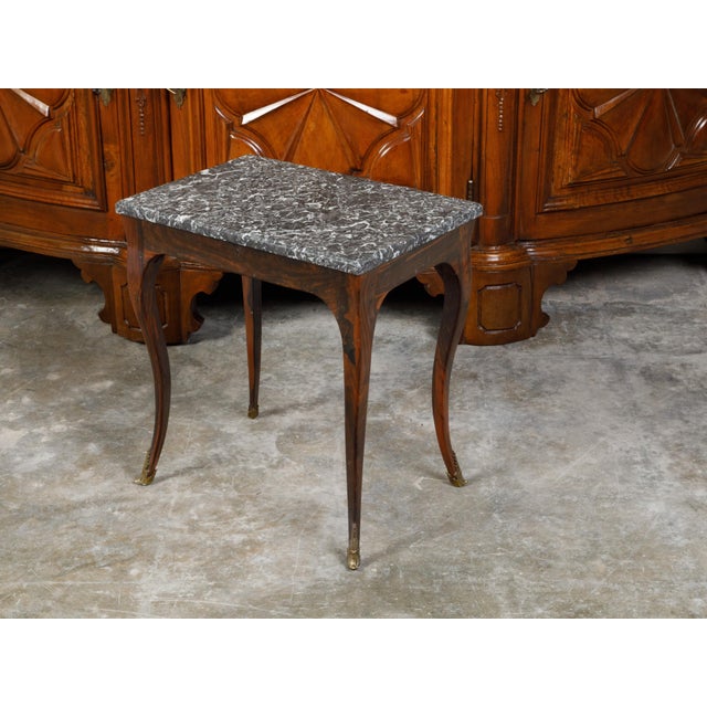 French 19th Century Louis XV Style Walnut Side Table with Grey Marble Top For Sale - Image 12 of 12