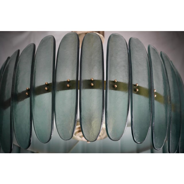 Metal Mid-Century Murano Green Art Glass and Brass Chandelier and Pendant For Sale - Image 7 of 11