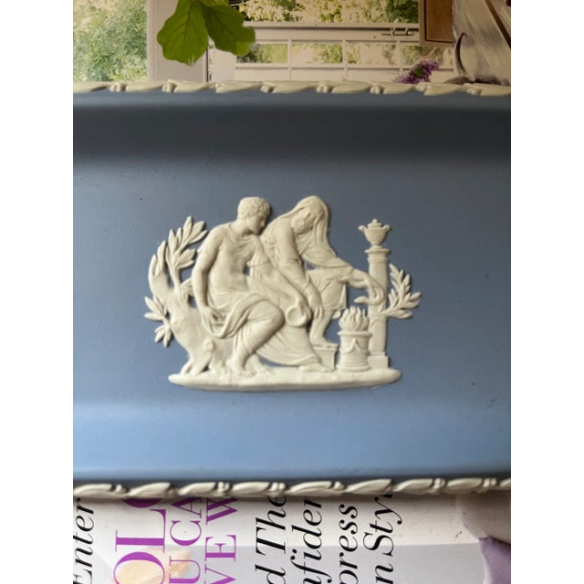 Vintage Wedgwood blue porcelaine rectangular tray. Made in the Mid 20th Century