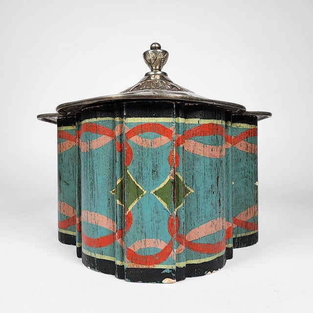 19th Century Antique Moroccan Folk Art Polychrome Lidded Tea Caddy Storage Box Hand Tooled For Sale - Image 5 of 15