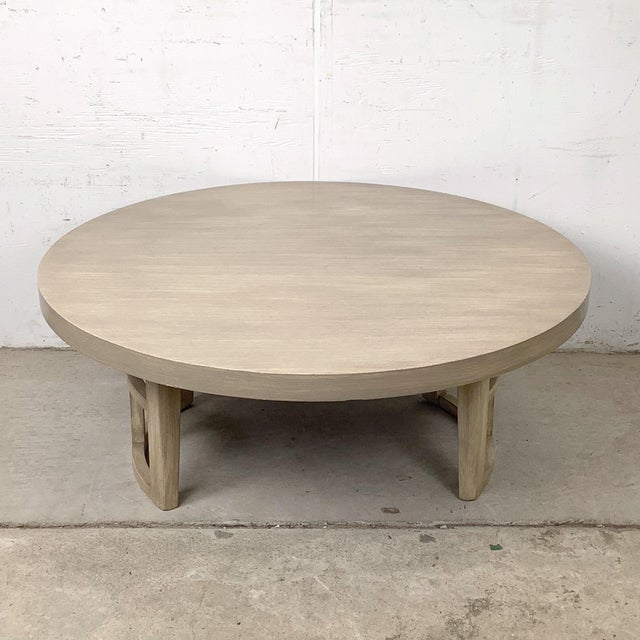 1970s Vintage Round Low Coffee Table With Cerused Finish and Arch Base For Sale - Image 5 of 12