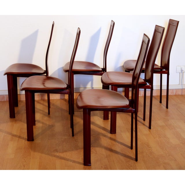 1980s Lara Dining Chairs in Bordeaux Leather by Giorgio Cattelan for Cattelan Italia, 1984, Set of 6 For Sale - Image 5 of 16