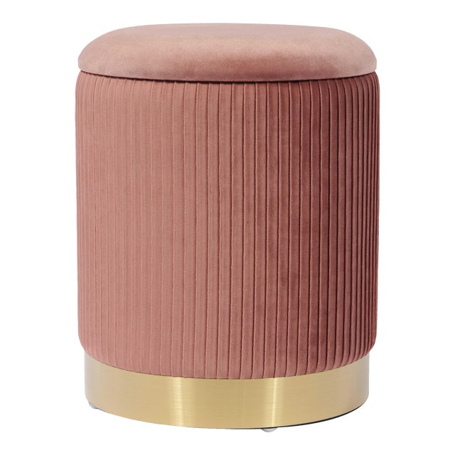 Zoe Blush Velvet Storage Ottoman For Sale