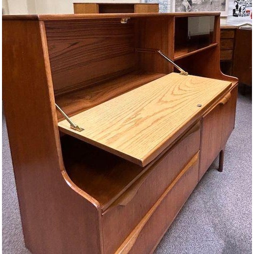 Brown European Mid Century Modern Teak Mid-Board / Cocktail Credenza by S. Form, Uk c.1960 For Sale - Image 8 of 12