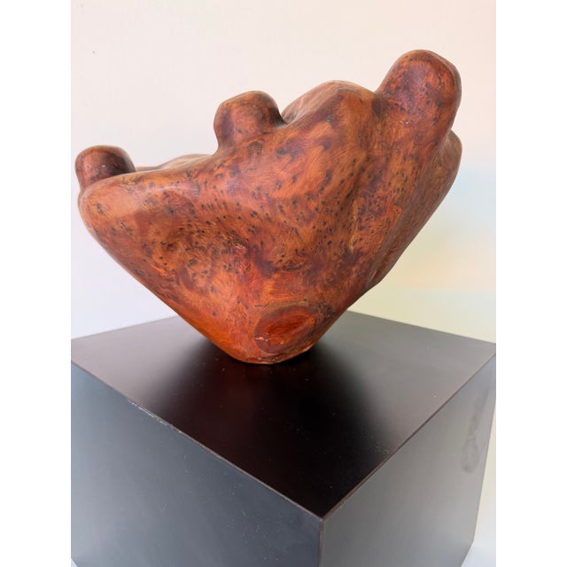 1980’s Vintage Hand-Carved Burlwood Abstract Sculpture on Black Laminate Base For Sale In Miami - Image 6 of 12