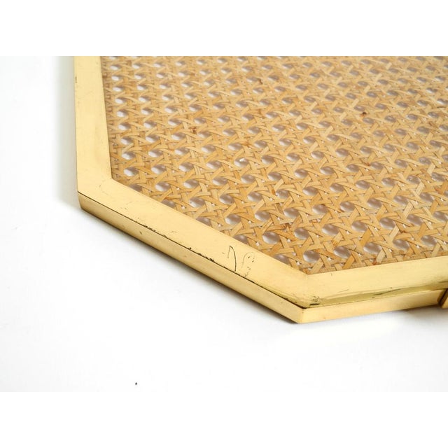 Octagonal Acrylic Glass, Wicker and Brass Serving Tray in the style of Christian Dior, Italy, 1970s For Sale - Image 9 of 18