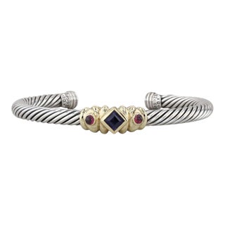 David Yurman Renaissance Cuff Bracelet Garnet Iolite Sterling Silver 14k Gold For Sale