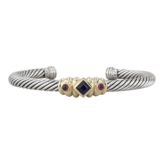 David Yurman Renaissance Cuff Bracelet Garnet Iolite Sterling Silver 14k Gold For Sale