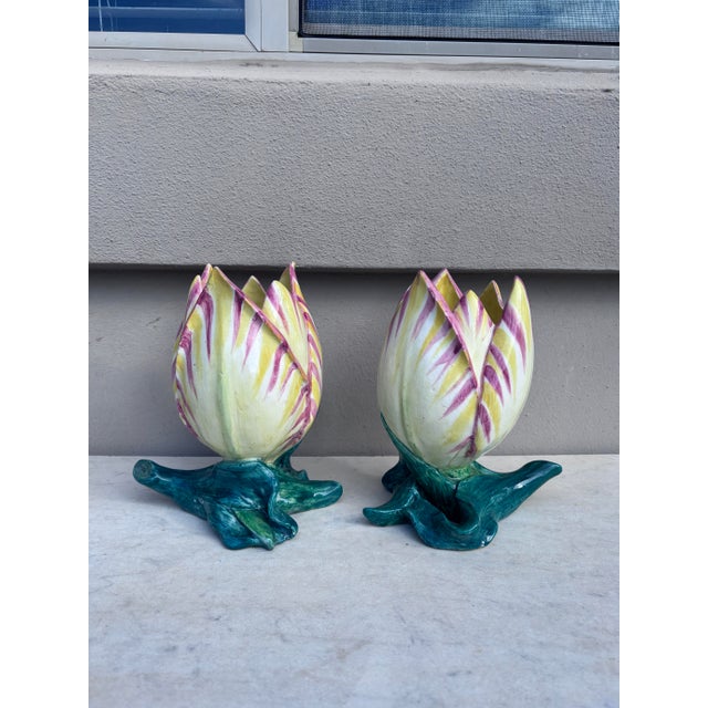 Large Pair of Majolica Tulip Vases Jerome Massier, Circa 1900 For Sale In Austin - Image 6 of 8