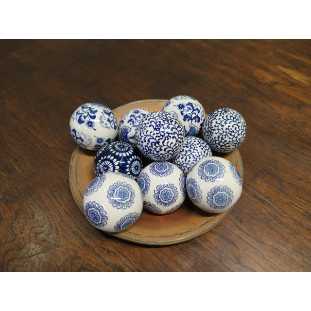 Collection of Ten Blue and White Decorative Ceramic Balls This is a beautiful set of 10 balls they are wonderfully...