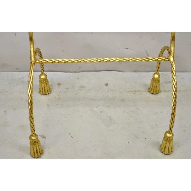 Gold Mid 20th Century Italian Hollywood Regency Gold Gilt Metal Iron Towel Rack With Tassel Feet For Sale - Image 8 of 9