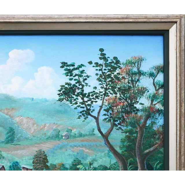 Textile Jean-Felix Defournoy Modern Realist Green & Brown Toned Rural Village Landscape Painting w/ Figures, Late 20th Century For Sale - Image 7 of 12