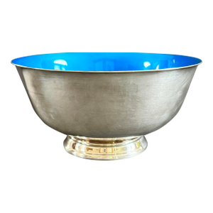 Vintage Reed & Barton Silver Plate and Blue Enamel Revere Bowl — 8”