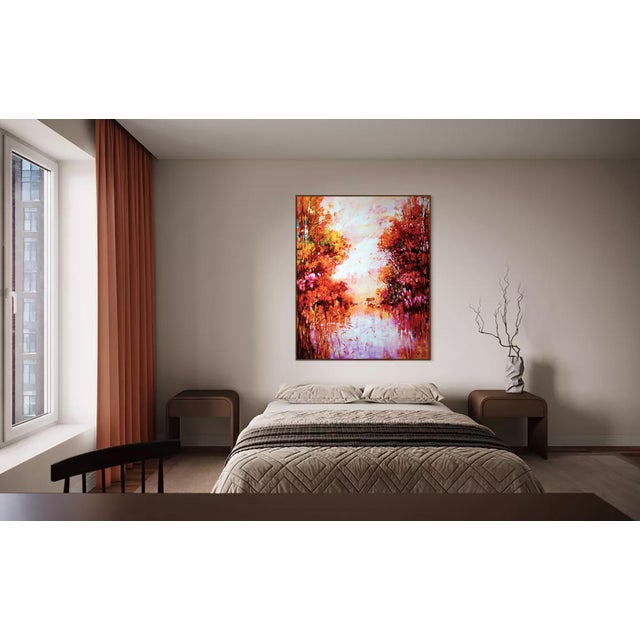 "Trees by the Water III" is an extra large contemporary-impressionistic painting measuring 130 x 160 x 2 cm. The artwork...