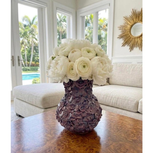 Ceramic Vintage Italian Hand-Applied Floral Ceramic Vase For Sale - Image 7 of 12