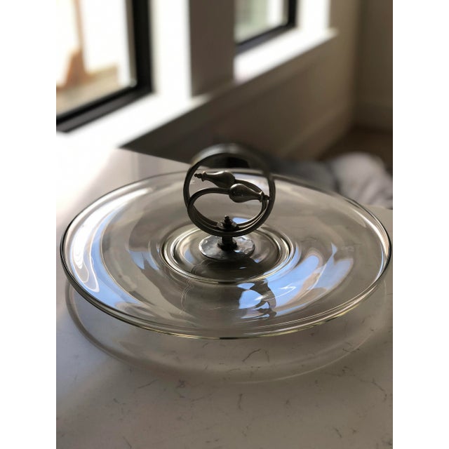 Art Deco 1930s Art Deco Cheese Tray Glass & Aluminum For Sale - Image 3 of 9